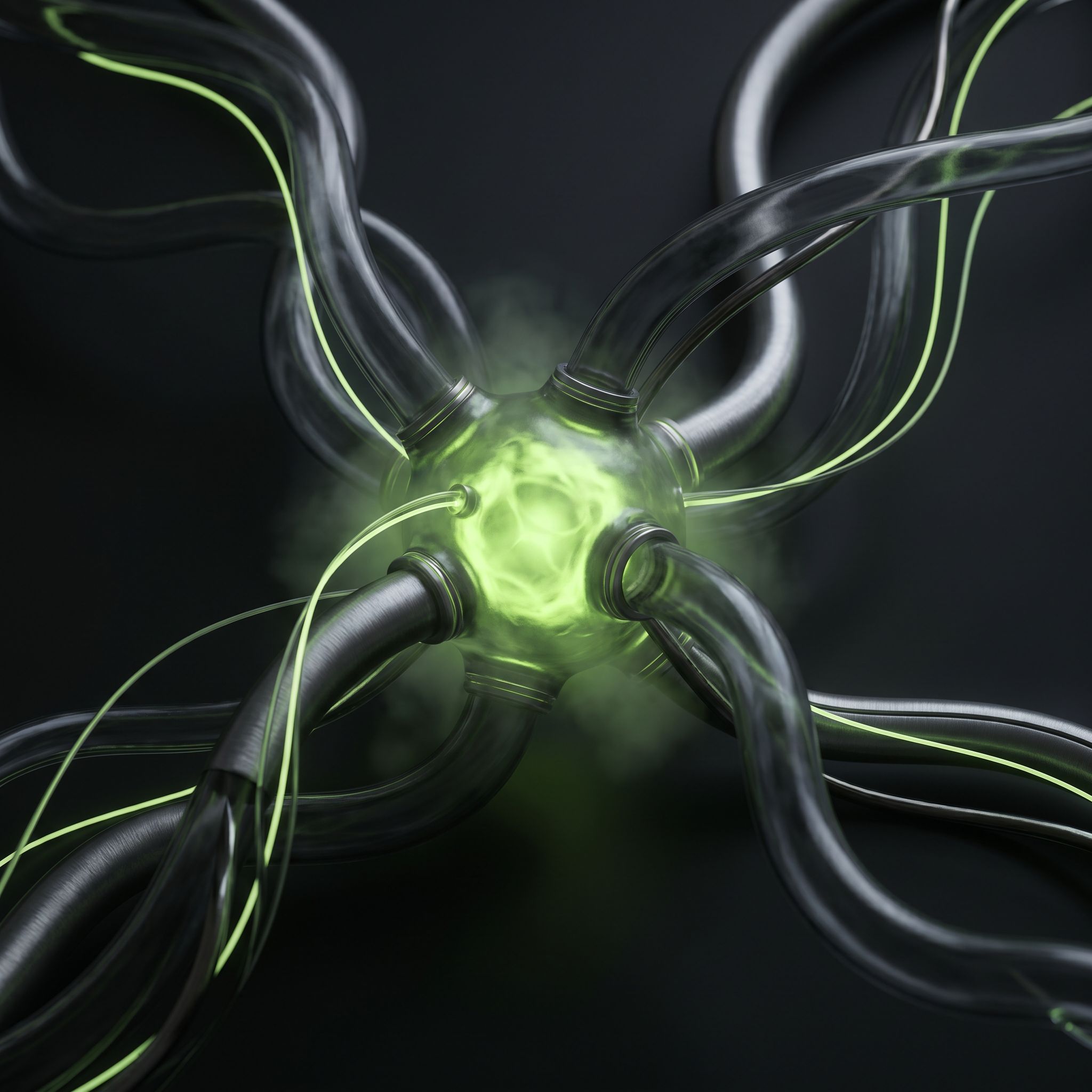 Multiple payment rails converging into a single glowing orchestration node